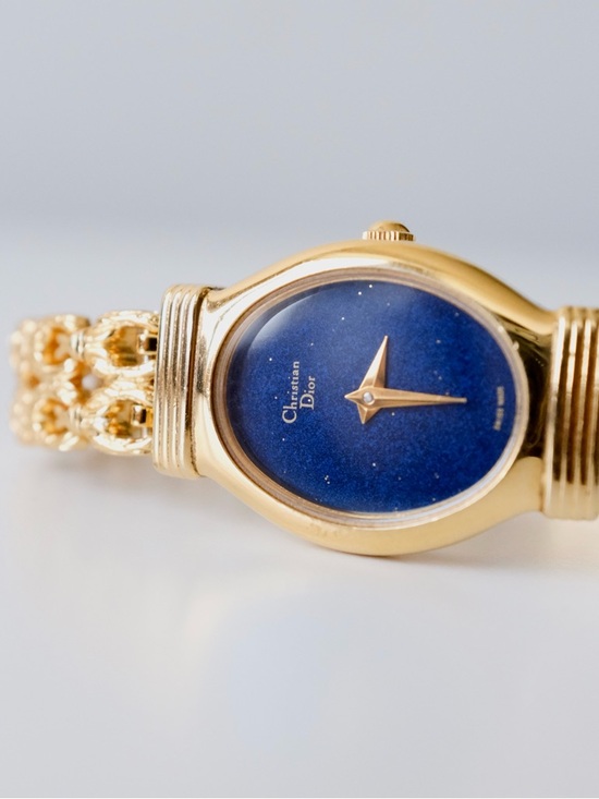 Dior Jewelry - Vintage Dior Gold-Tone Bracelet Watch with Blue Dial